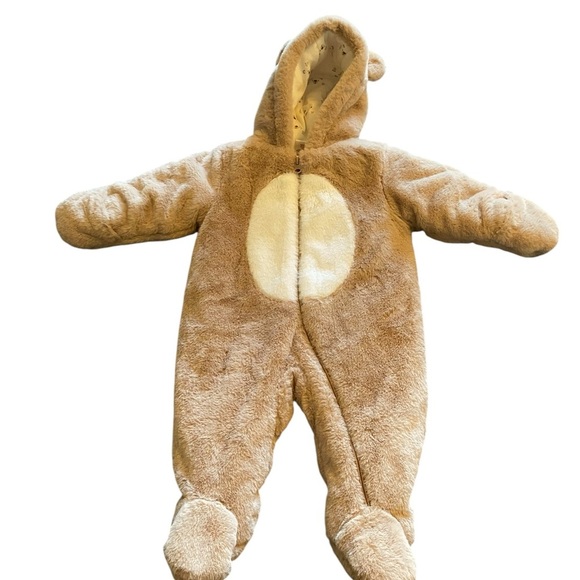 Cozy Brown and White Plush Footie with Hood - Picture 1 of 6